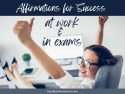 Happy lady in the office - affirmations for success at work and in exams