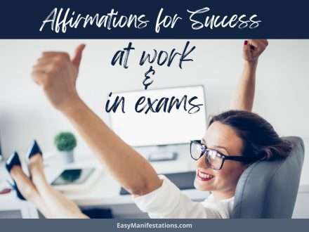 Happy lady in the office - affirmations for success at work and in exams